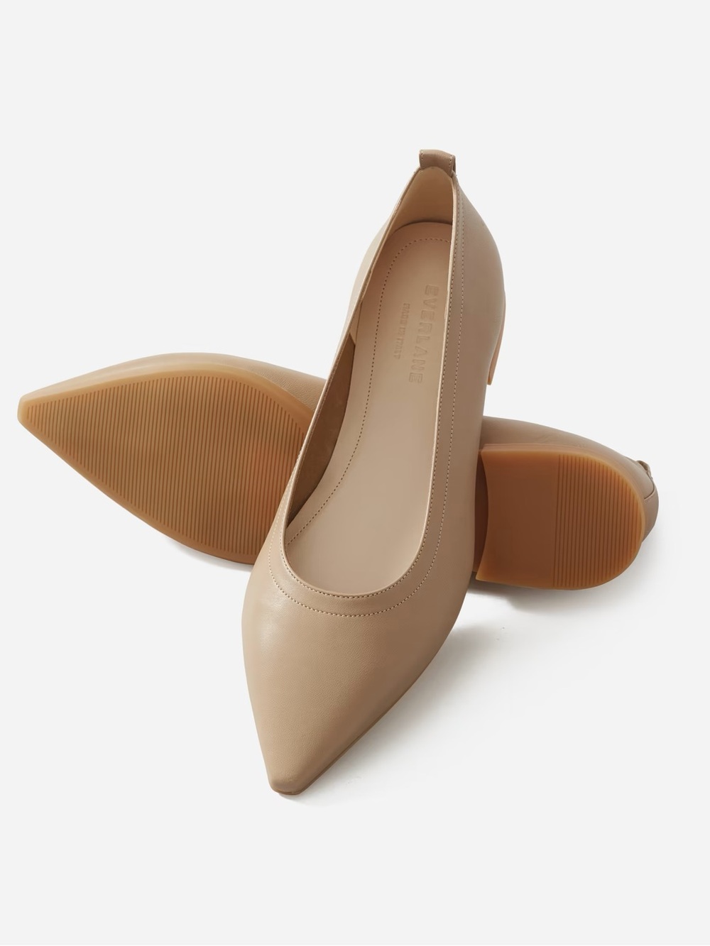 Everlane The 40-Hour Flat Pointed Toe Leather Nude Tan - Size 10